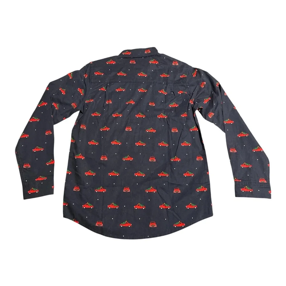 The Childrens Place Button Down Shirt‎ Kids 10/12 Navy Christmas